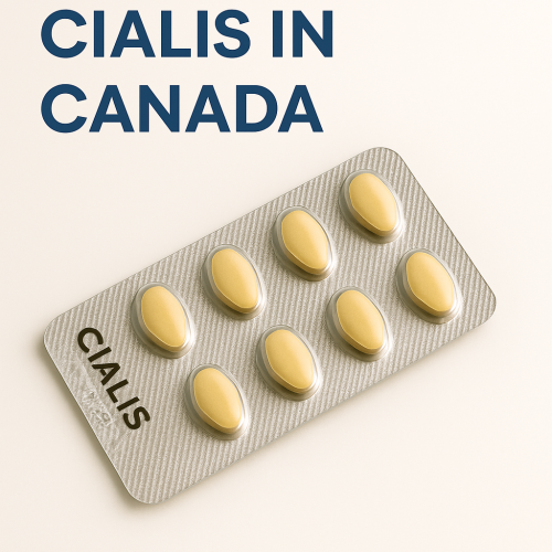 Blister pack of Cialis pills used for erectile dysfunction treatment in Canada.