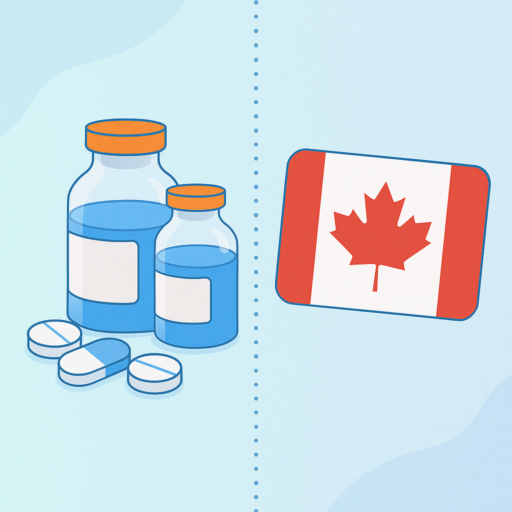 Digital illustration of vials and syringe representing hormone therapy and injectable treatments.