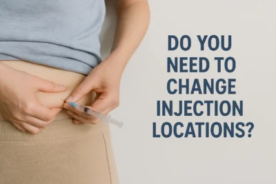 Person performing a subcutaneous belly injection with the headline “Do You Need to Change Injection Locations?”