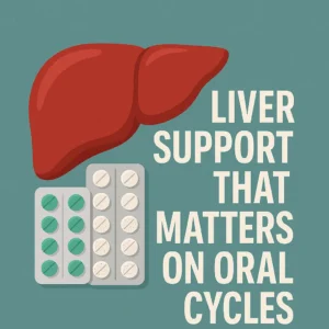 Liver icon with blister packs of tablets and the title “Liver Support That Matters on Oral Cycles.”