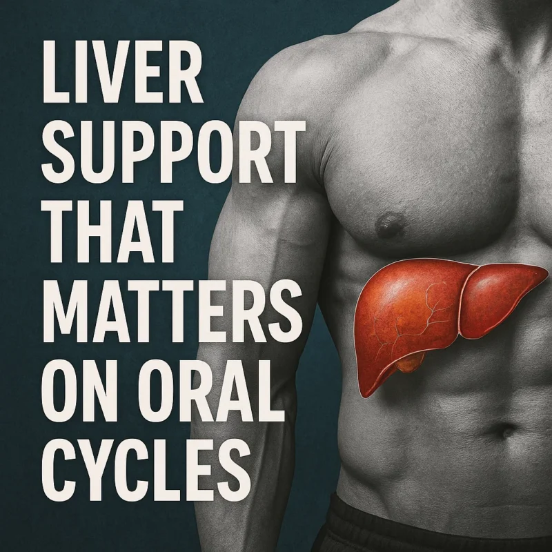 Muscular torso with an overlay of a liver graphic and the title “Liver Support That Matters on Oral Cycles.”