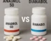 Blister packs of white Anadrol 50 tablets and pink Dianabol tablets with a VS label between them.