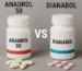 Blister packs of white Anadrol 50 tablets and pink Dianabol tablets with a VS label between them.